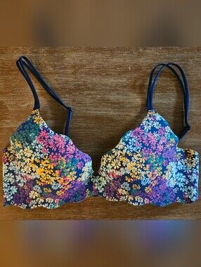 Victoria's Secret Floral Print Push Up Bra 34C VS Very Sexy Bra Pushup Zebra